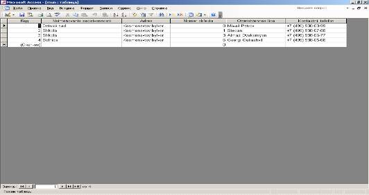  структура таблиц базы данных предприятия 2